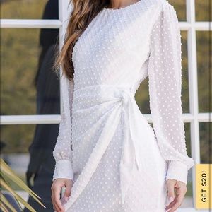 White Swiss Dot Long Sleeve Dress